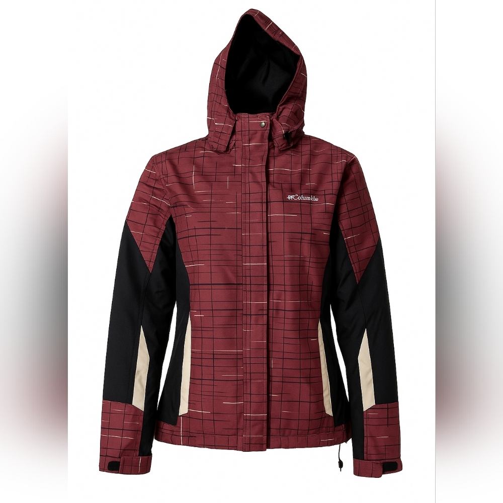Columbia  Interchange Women's Winter Ski Jacket Size L Burgundy Plaid Waterproof